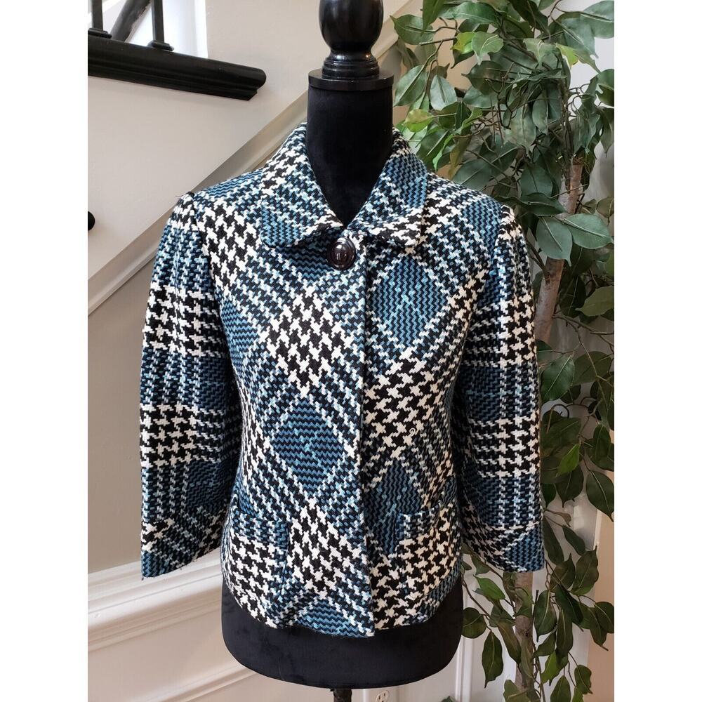 Dressbarn Womens Blue White‎ Plaid Acrylic Lined One Button Jacket Size Small